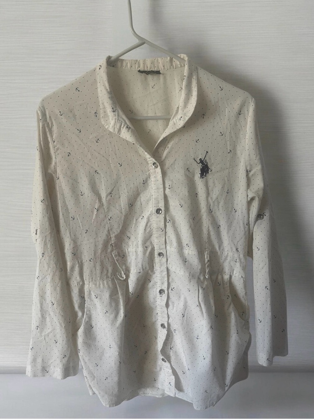 Women’s White Anchor Print Button-Up Long Sleeve Shirt Size  L - Picture 3 of 9